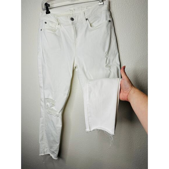 7 For All Mankind White Distressed Raw Hem Gwenevere Jeans 30 - Picture 4 of 16